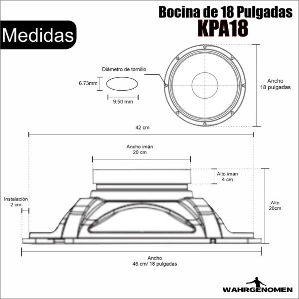 KPA18 Bocina 18"profesional imán 100 oz, bobina 4", 8 ohm