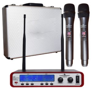 UHFMETAL Micrófonos Inalámbricos UHF set dual IR con cable y estuche logo