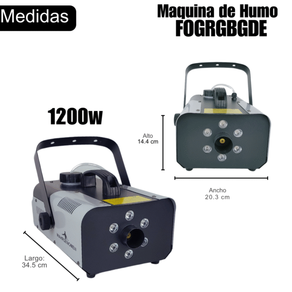 FOGRGBGDE Maquina de humo 1200w inalámbrica leds RGB seleccionables